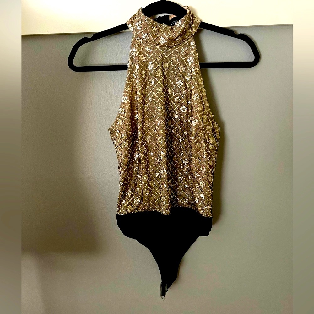 PrettyLittleThing Gold and Black Bodysuit